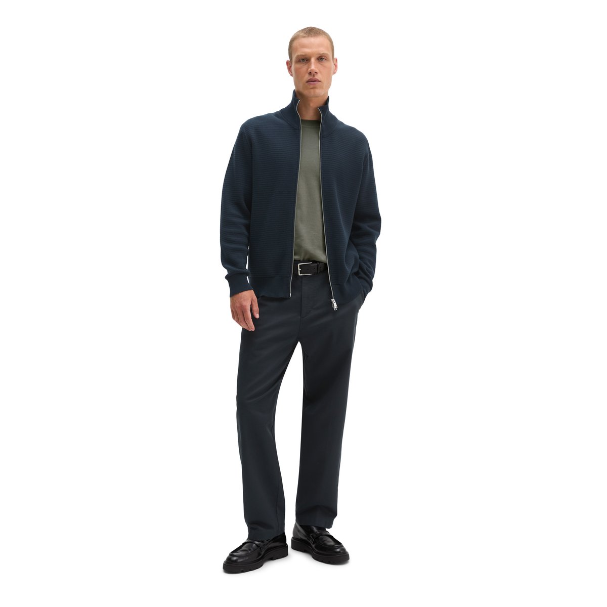 Cardigan coupe classique en coton biologique certifié bleu foncé, MARC O'POLO