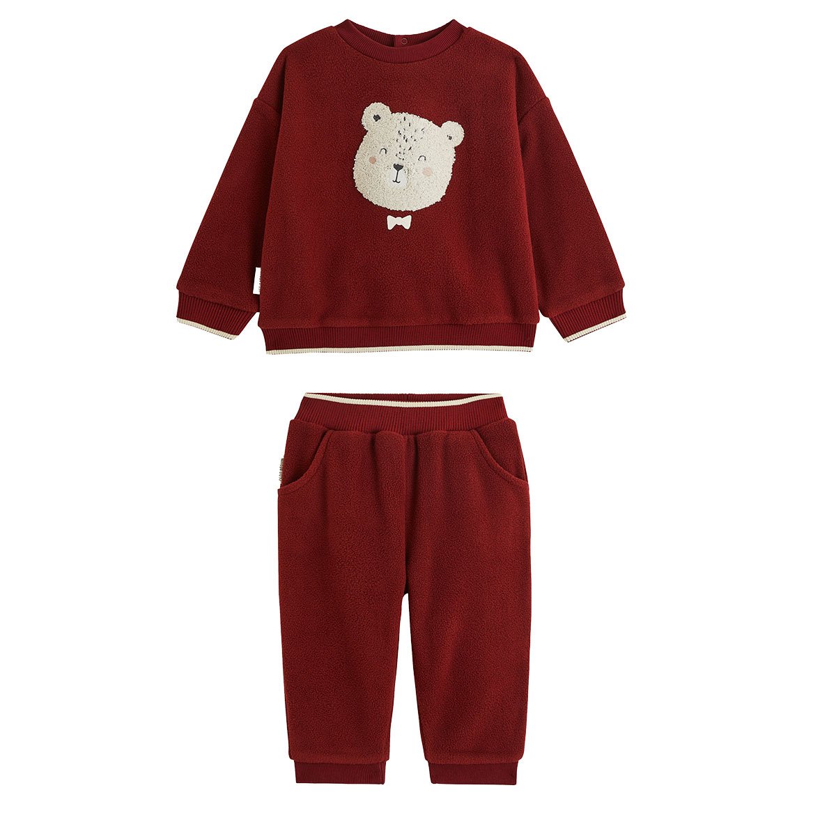 Ensemble bébé sweat et pantalon en polaire Pistache bordeaux, PETIT BEGUIN
