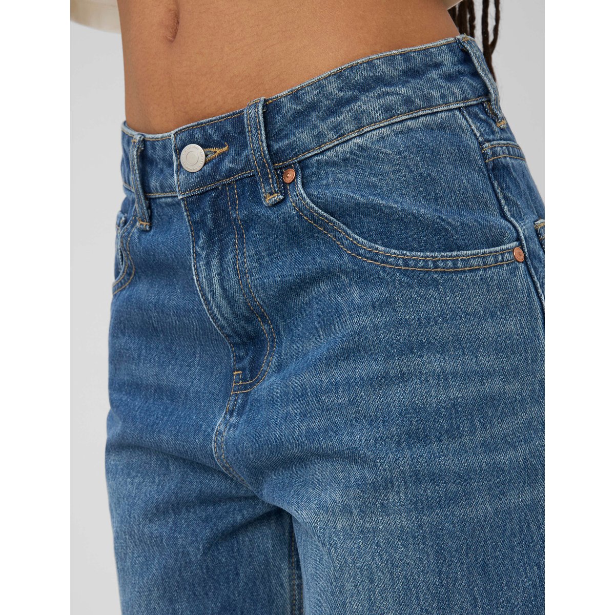 Jean baggy à revers bleu moyen, BZB