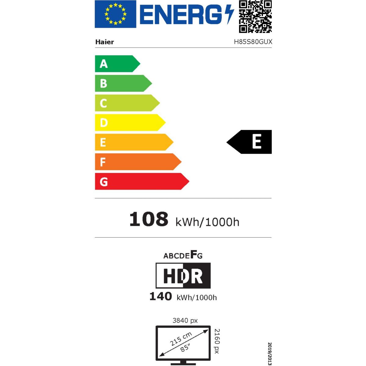 TV QLED H85S80GUX (2026) 85" (216 cm) couleur unique, HAIER
