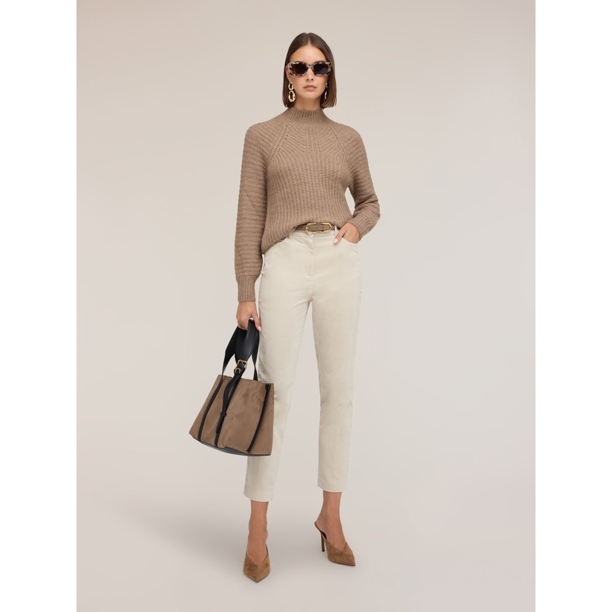Pull col roulé côtelé beige, MOTIVI