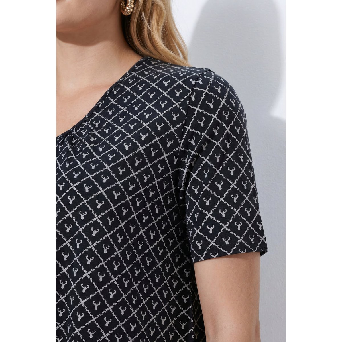 T-shirt motif bois de cerf noir, ULLA POPKEN