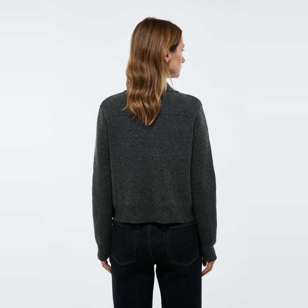 Veste en maille à double boutonnage en laine et coton gris chine fonce, MONOPRIX