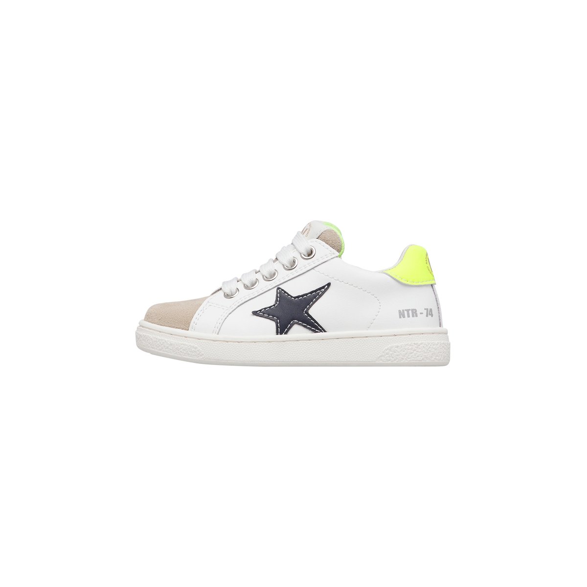 Baskets en cuir et en daim PINN ZIP. blanc-marine, NATURINO