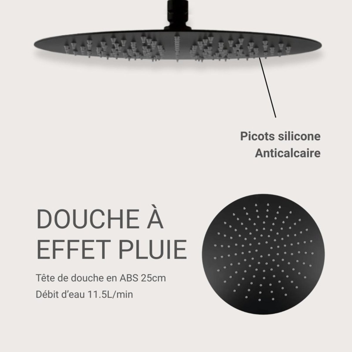 Tête de douche ronde en ABS noire NERA noir, MOB IN