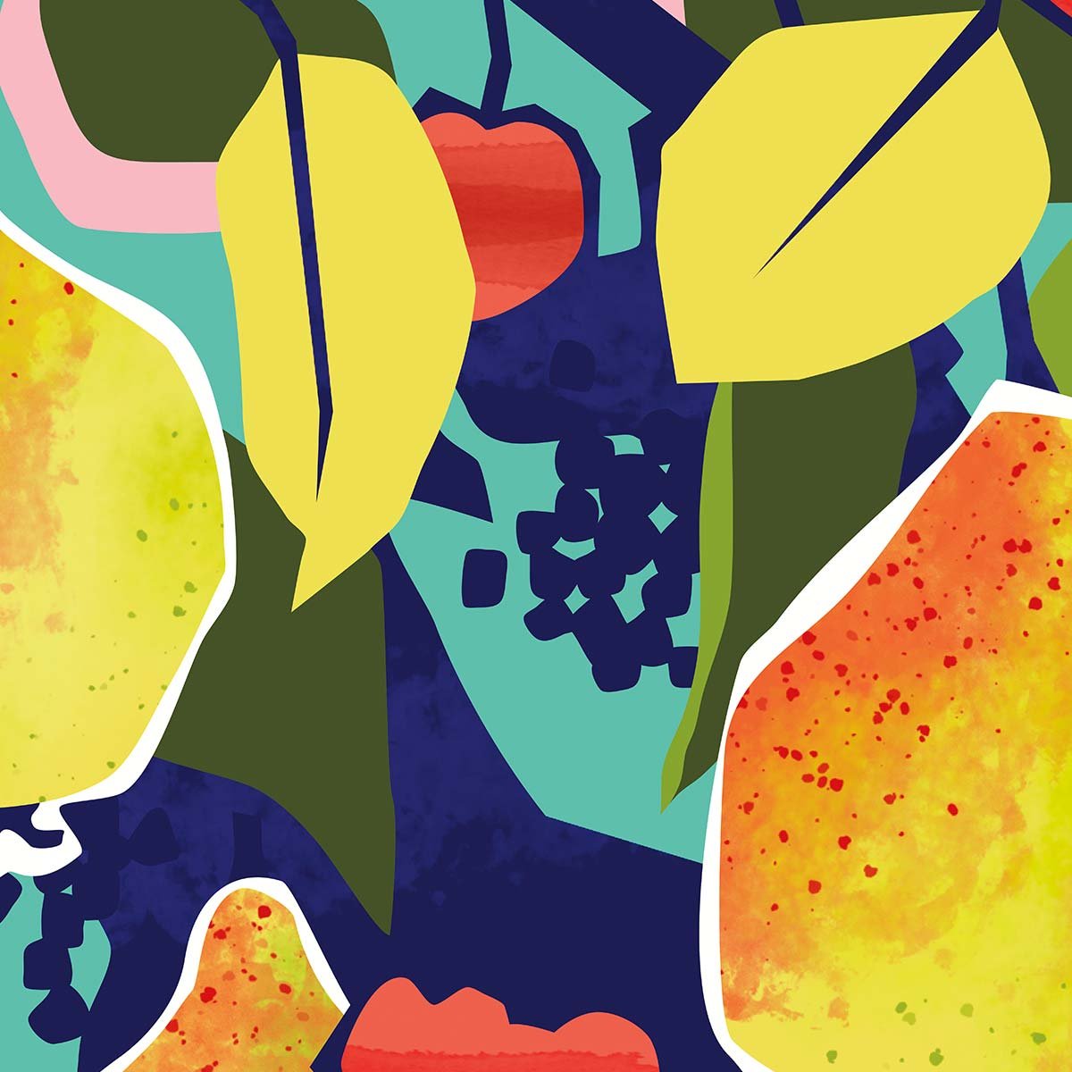 Papier peint feuilles verger fruites intissé, HEXOA