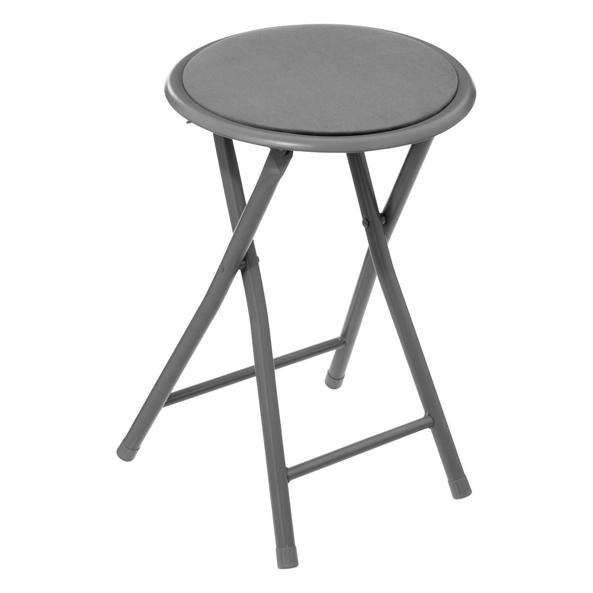 Tabouret pliant assise velours structure métal gris, 5FIVE SIMPLY SMART