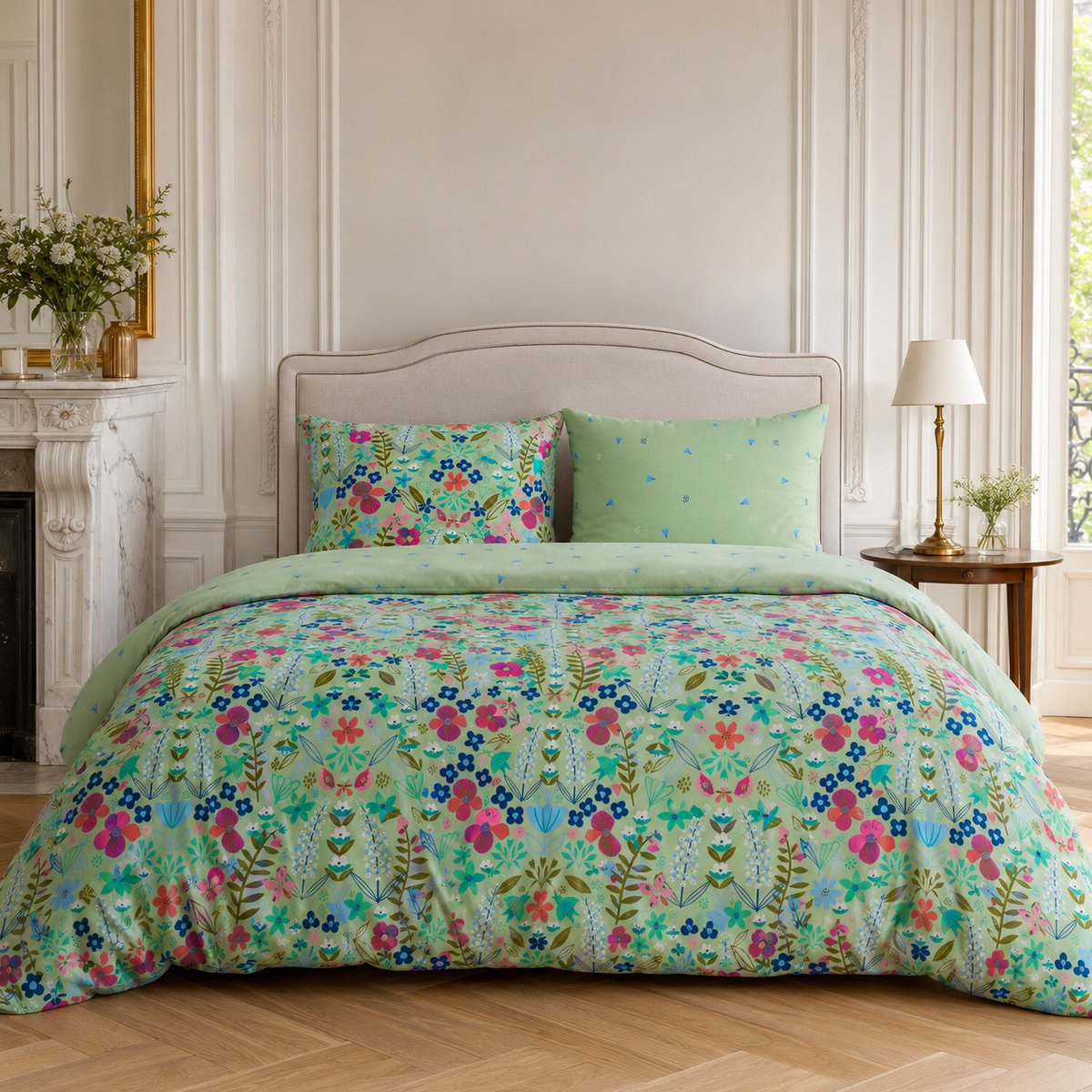 Parure housse de couette en percale de coton floral printemps, KATE MERRIT multicolore, C DESIGN HOME TEXTILE