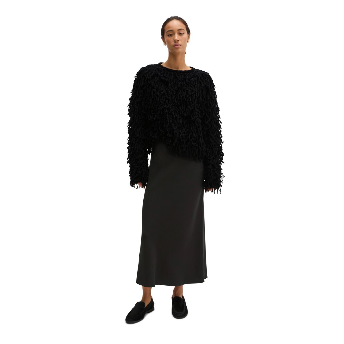 Pull court à franges en fil bouclé doux noir, MARC O'POLO