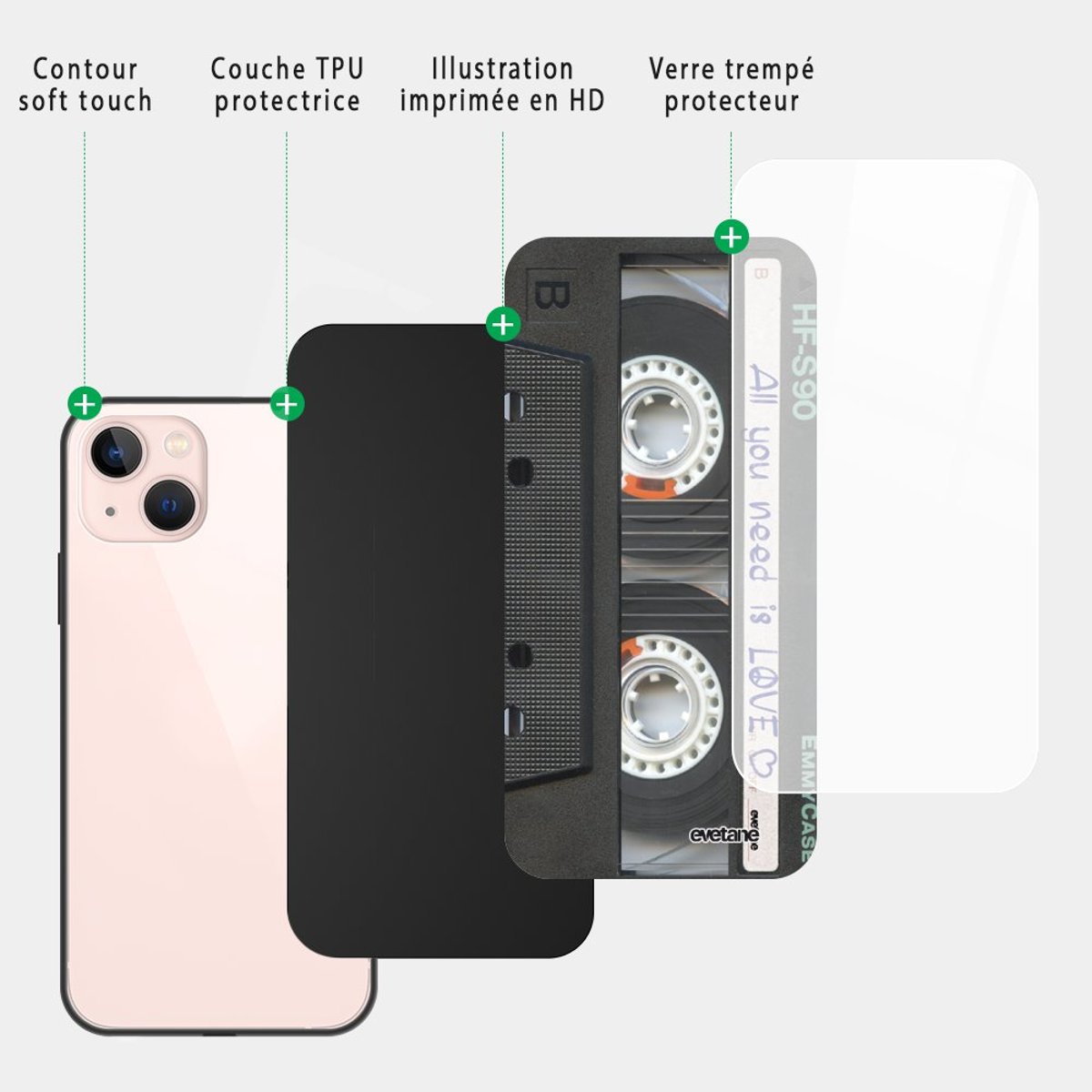 Coque soft touch glossy iPhone 13 cassette, EVETANE