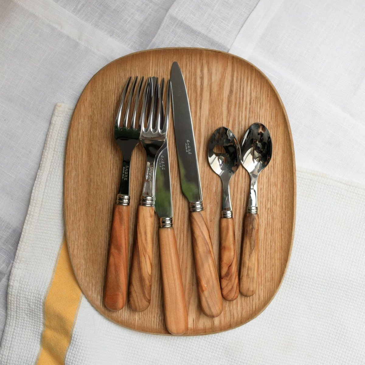 Set de 4 couverts de table, Lavandou bois d'olivier, SABRE