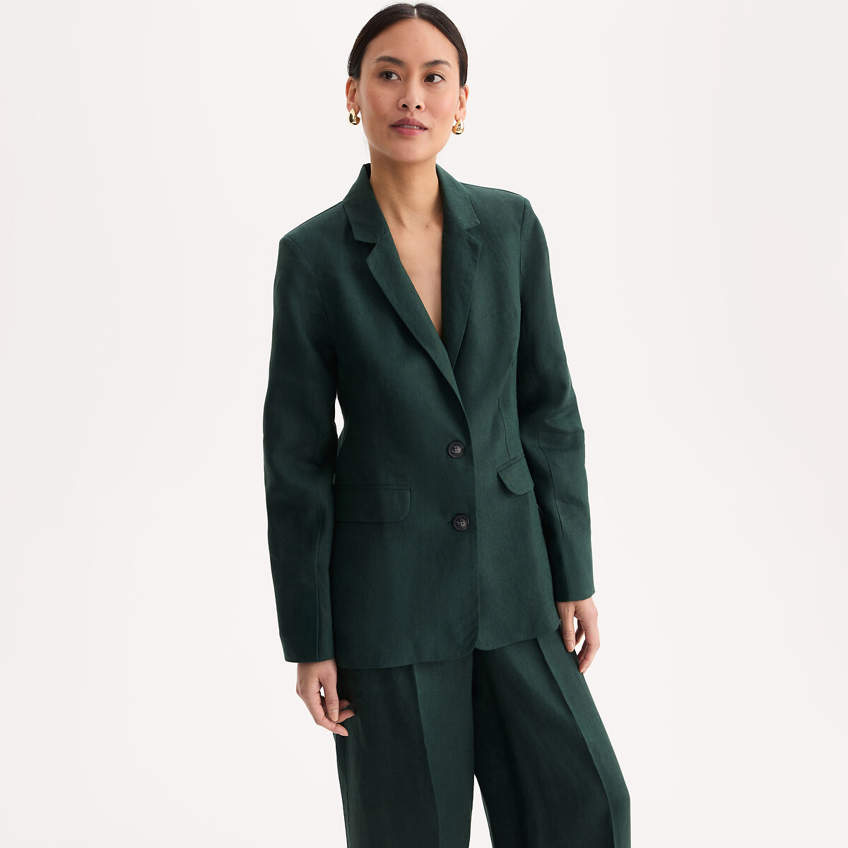 Blazer en lin coupe droite  vert foncé, ANNE WEYBURN