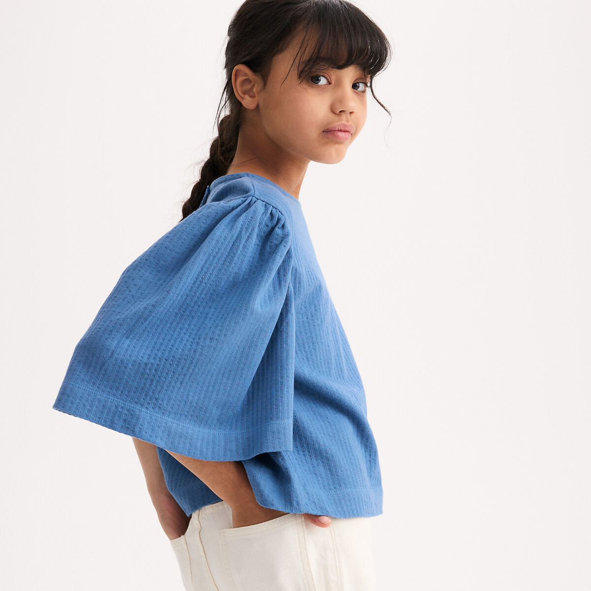 T-shirt com efeito blusa e gola redonda, mangas borboleta azul, LA REDOUTE COLLECTIONS