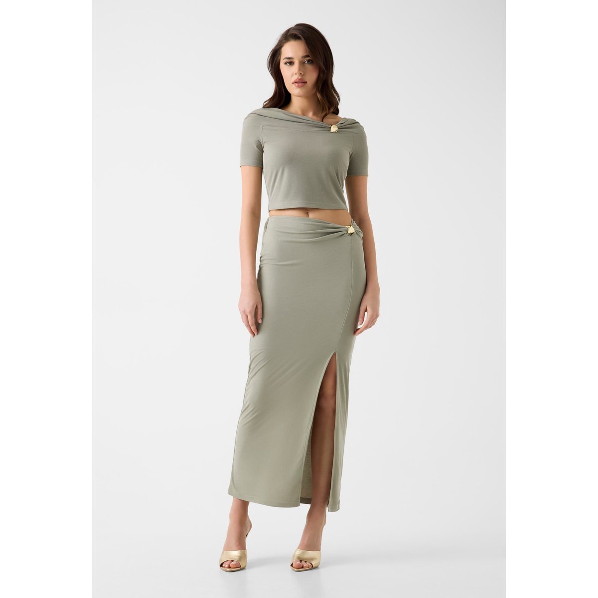 Jupe Crayon Drapée beige, GUESS