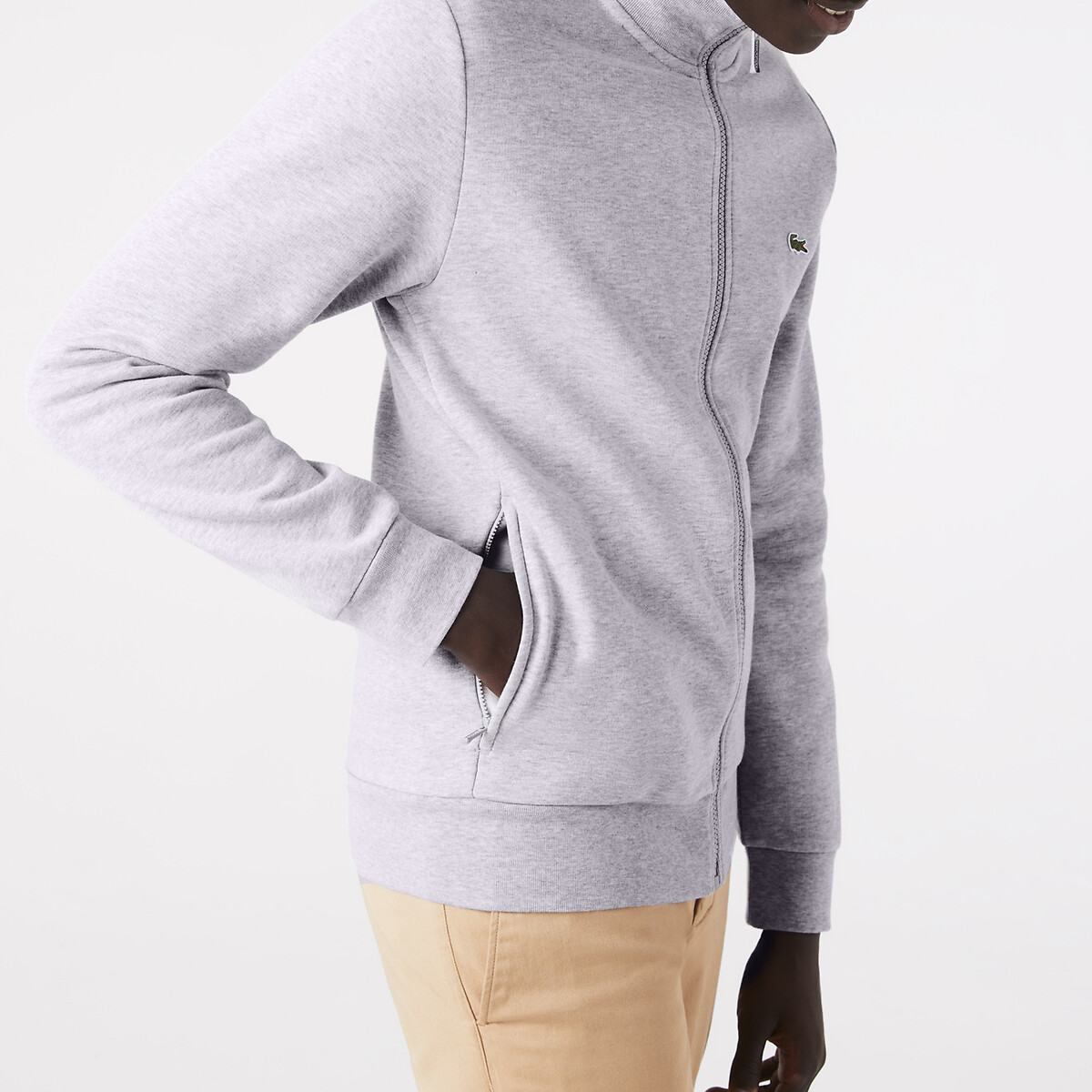 Felpa con cerniera e collo alto grigio chiné , LACOSTE