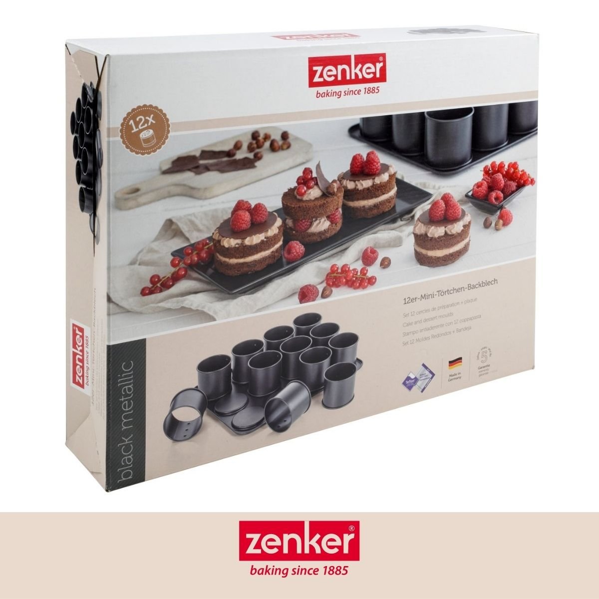 Ensemble de 2 Plaques pâtisserie 12 mini Moules ronds amovibles noir, ZENKER