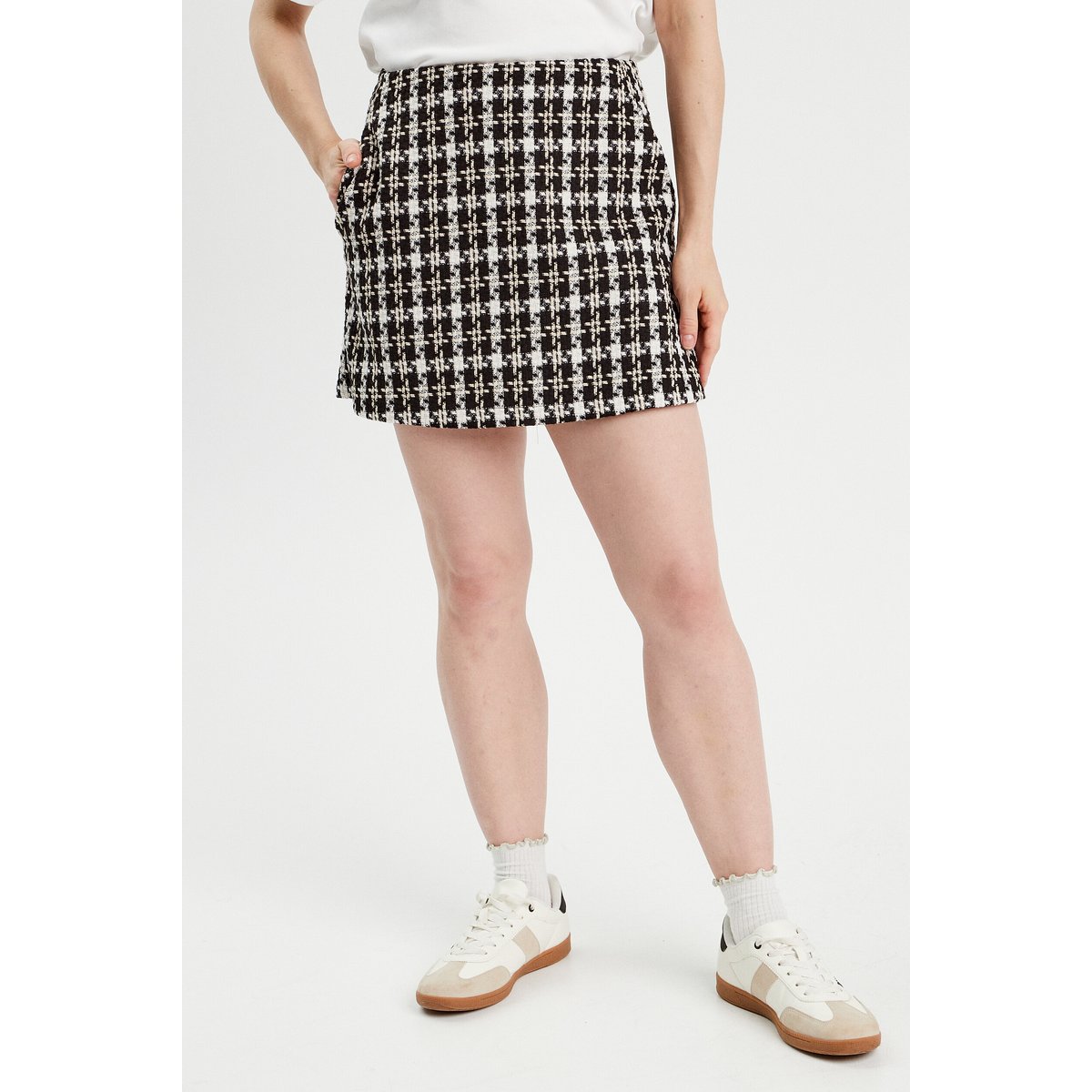 Jupe-short trapèze tweed noir, CACHE CACHE
