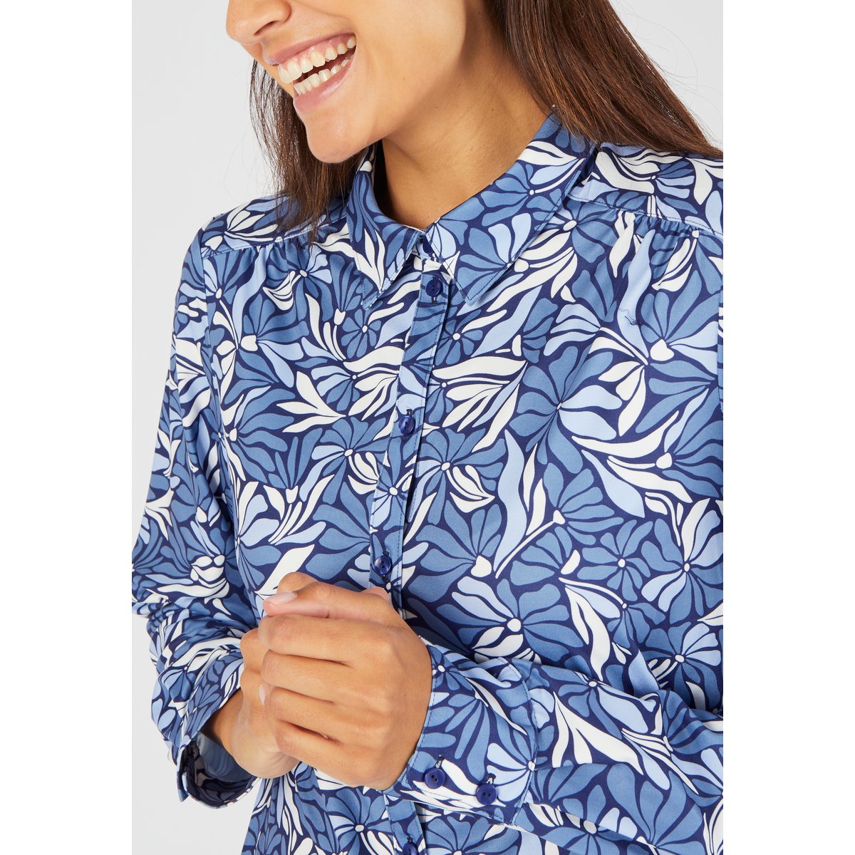 Chemisier maille chaude bleu fleuri, DAMART