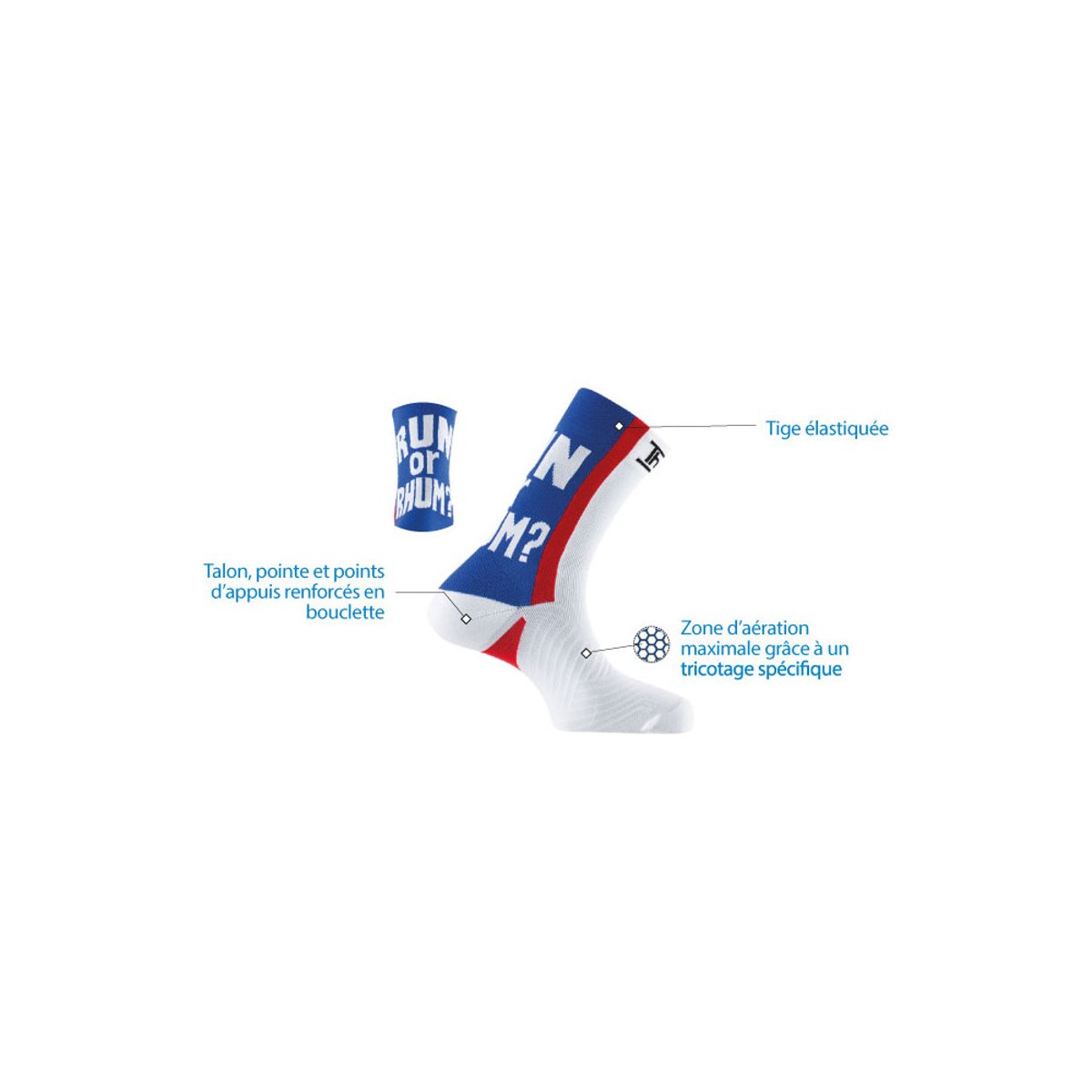 Mi-chaussettes de running humoristique 'RUN OR RHUM ?' blanc, THYO