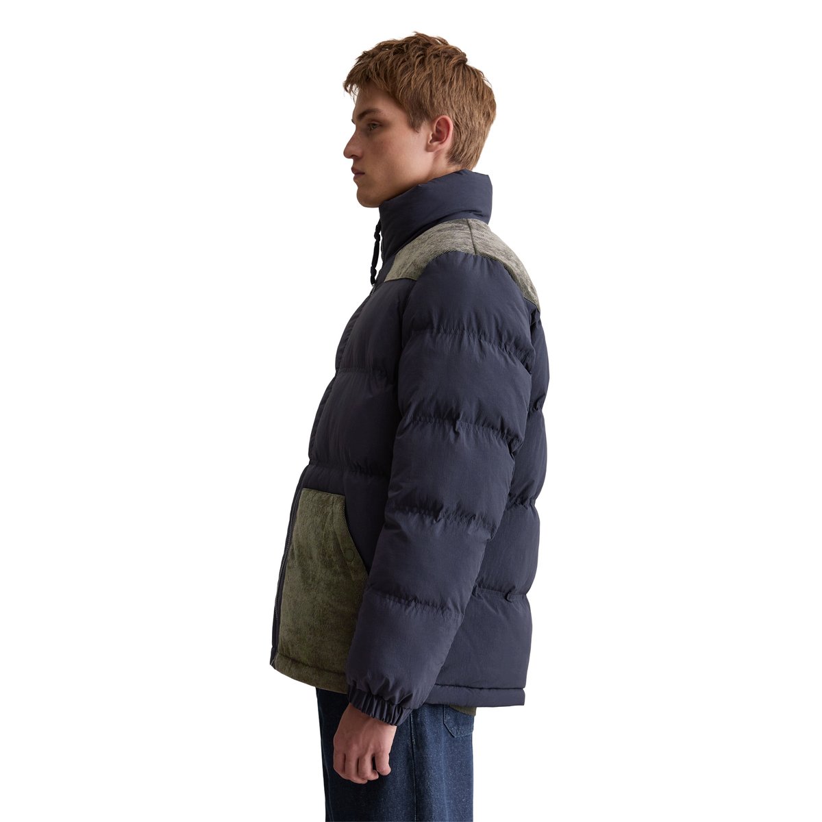 Veste matelassée regular avec empiècements en velours côtelé de couleur contrastée bleu foncé, MARC O’POLO DENIM