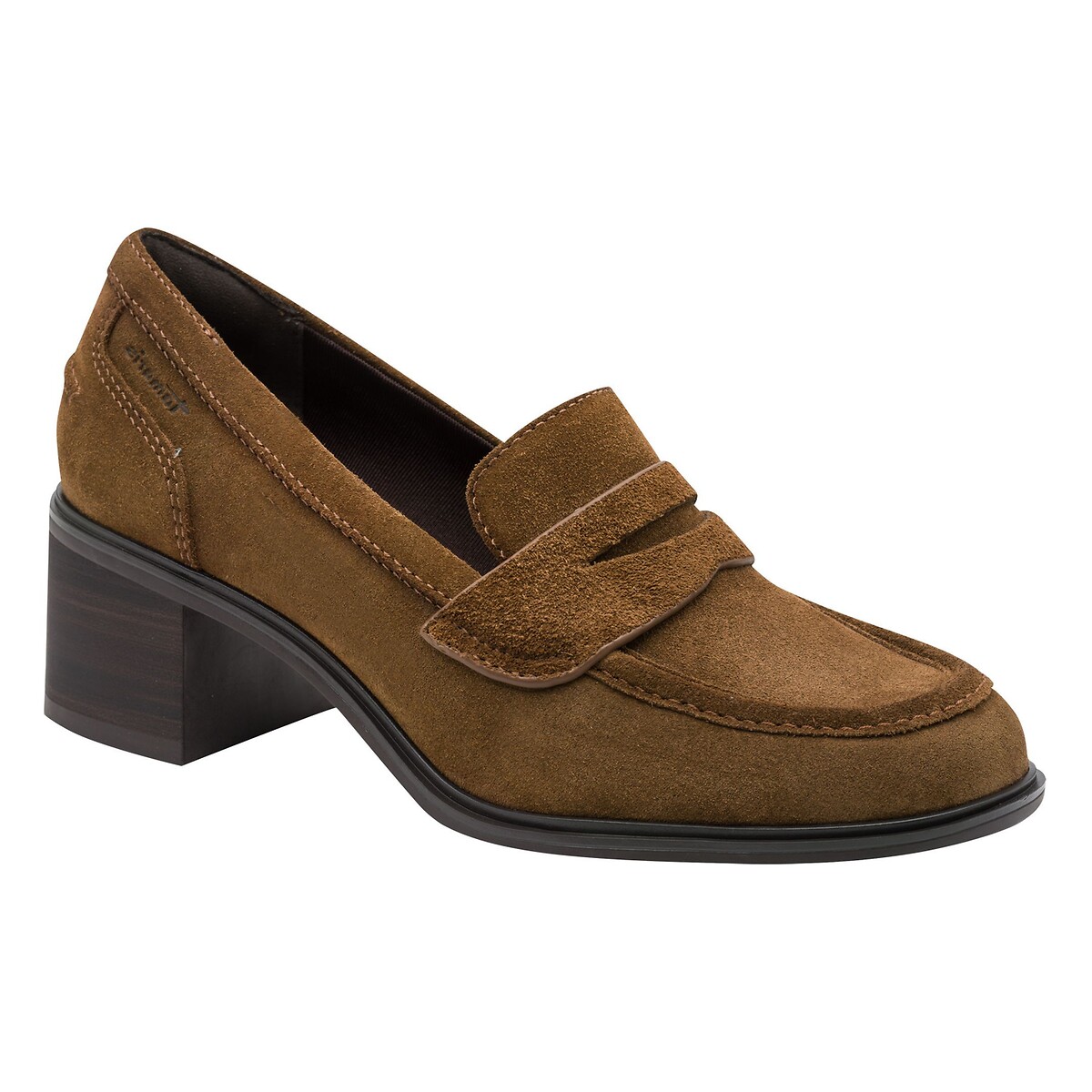 Mocassins à talons en cuir suédé cognac, TAMARIS