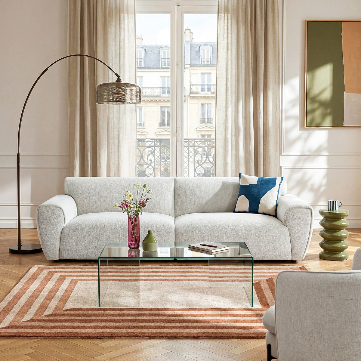 Canapé en tissu chenille AZALEE crème, HABITAT