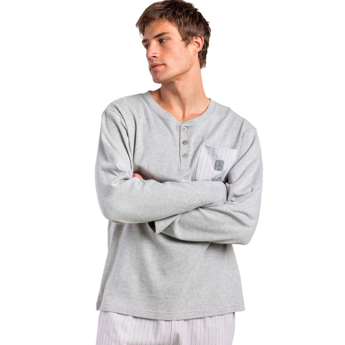 Pyjama pantalon polo manches longues Heritage gris, ADMAS