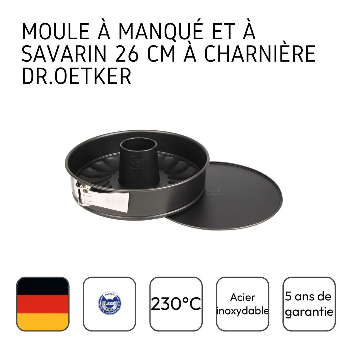 Lot de 2 moules à manqué 26/26 cm en acier TRADITION noir, DR OETKER
