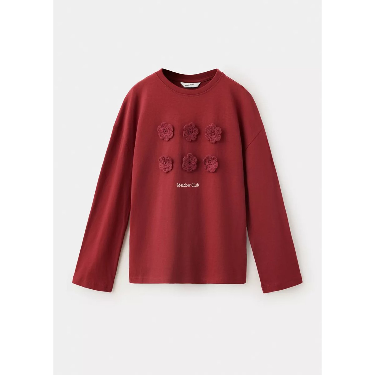 T-shirt coton fleurs en crochet rouge, MANGO KIDS