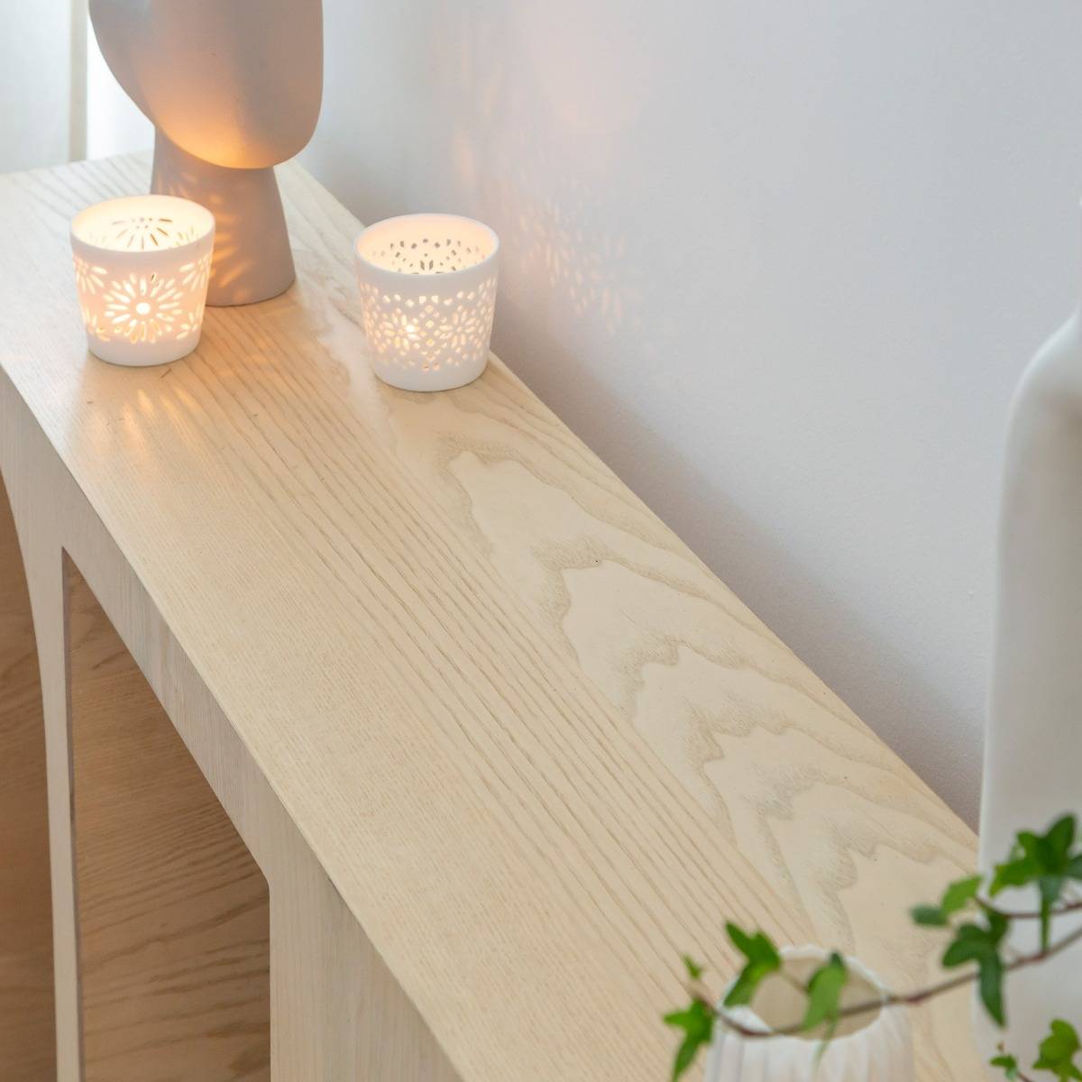 Console en bois plaquage chêne OCTAVE beige, MADE IN MEUBLES 
