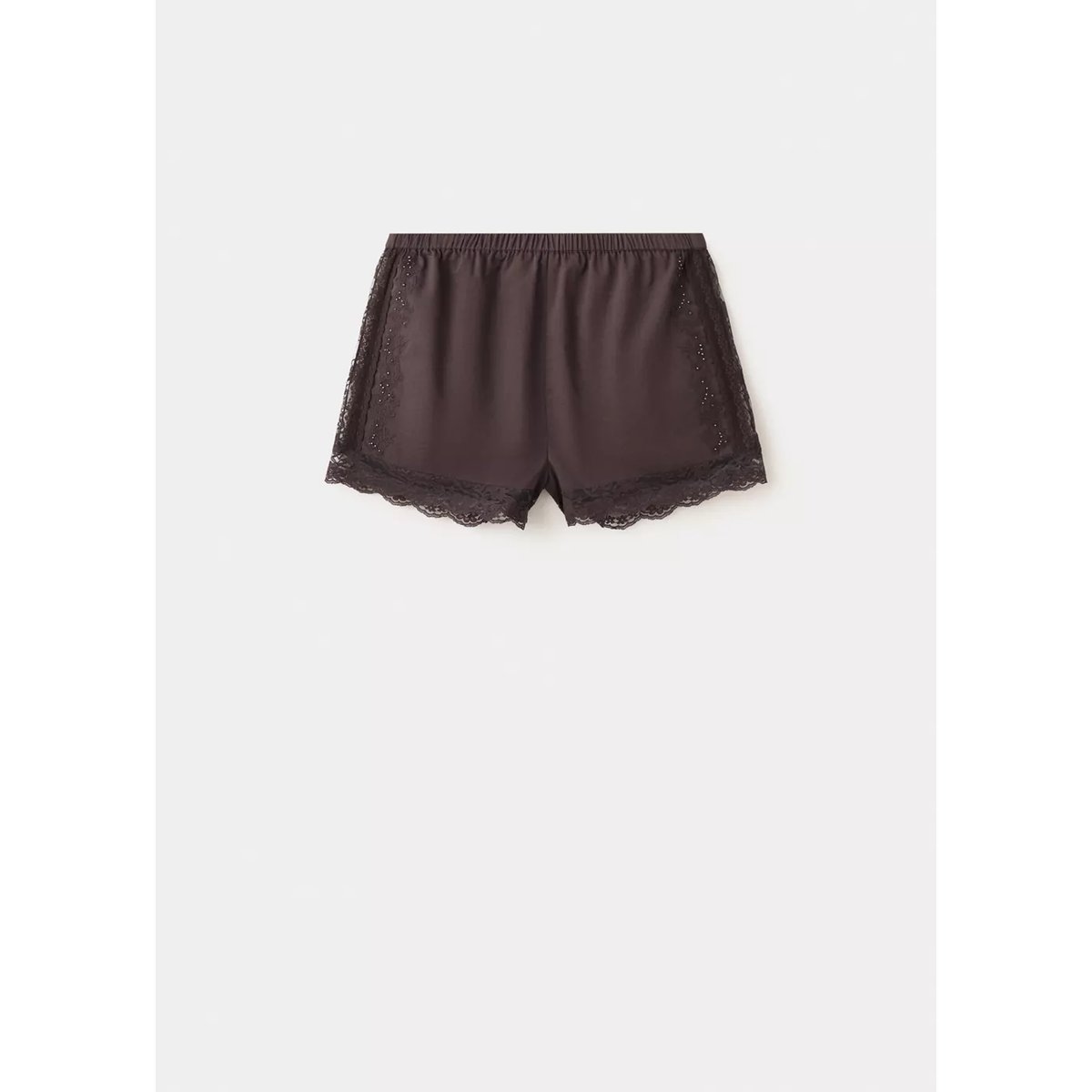 Short droit détail dentelle marron, MANGO