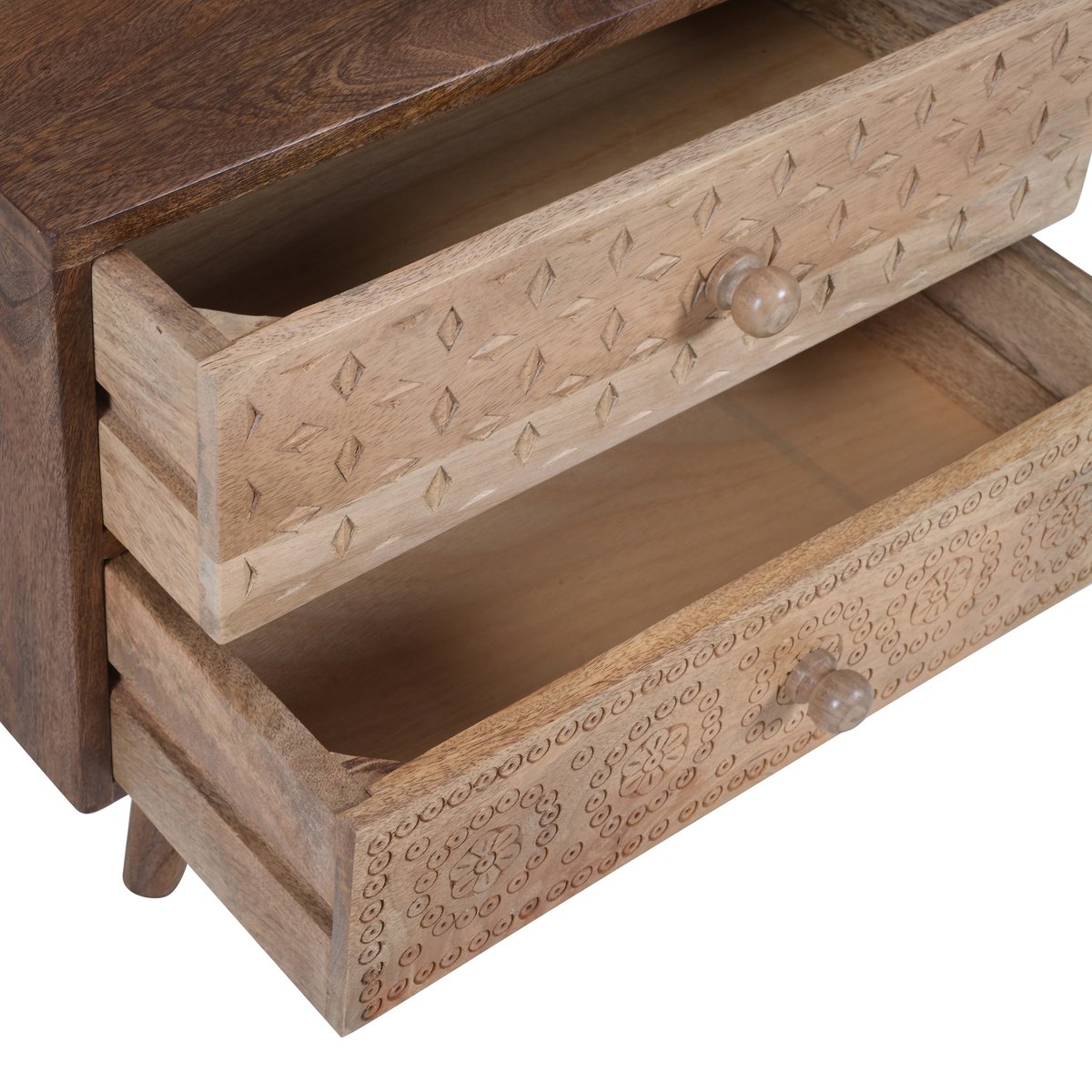 Table de chevet 2 tiroirs, bois de manguier, NAGPUR bois, NORDLYS