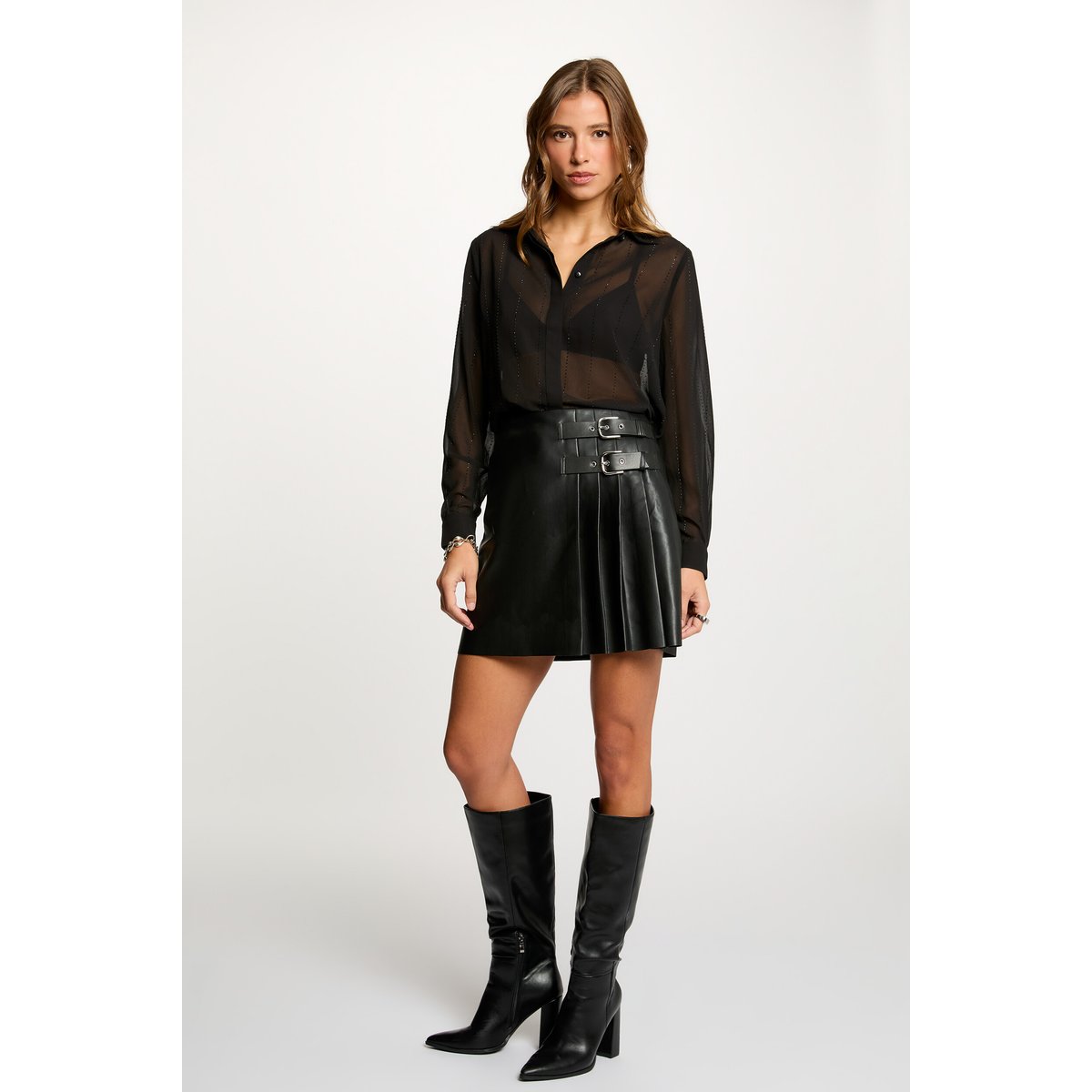 Jupe courte simili cuir noir, MORGAN