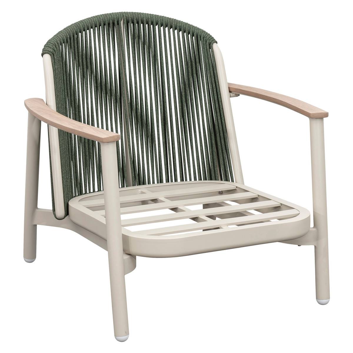 Fauteuil bas de jardin en aluminium effet bois et corde tressée MYLORE argile, HESPERIDE