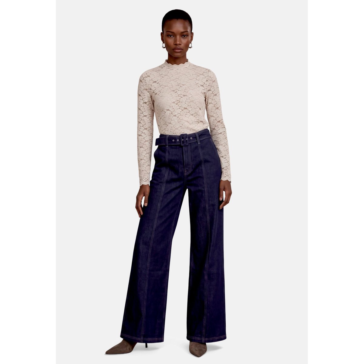 Jean taille haute à ceinture rinse wash denim, ZERO
