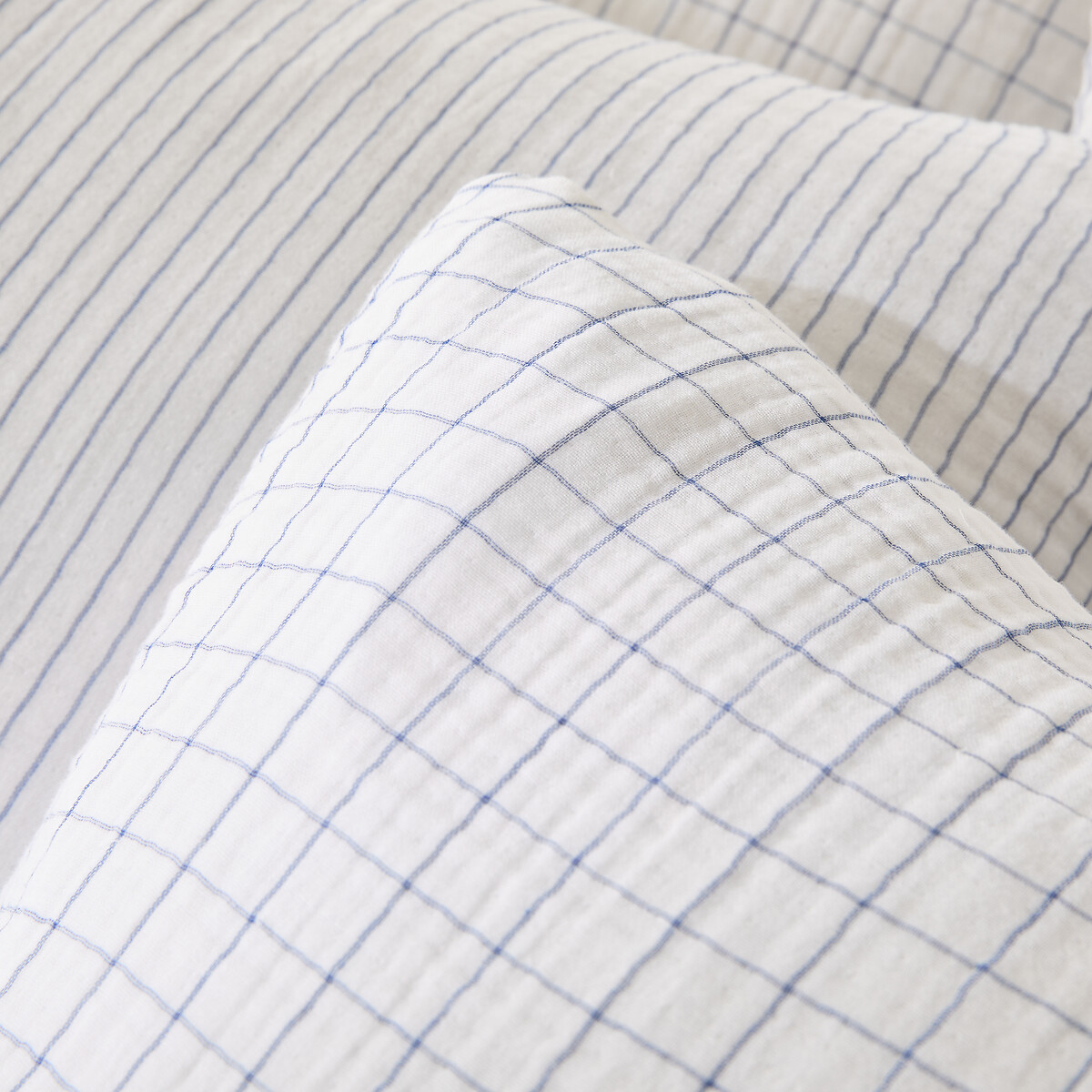 Taie d'oreiller en gaze de coton, Cotto bleu/blanc, LA REDOUTE INTERIEURS