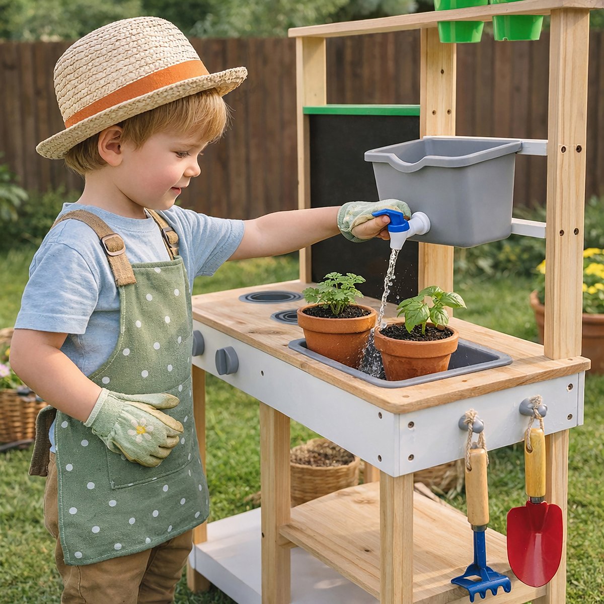 Cuisine Extérieure Bois avec Accessoires et Évier, Beige beige, TEAMSON KIDS