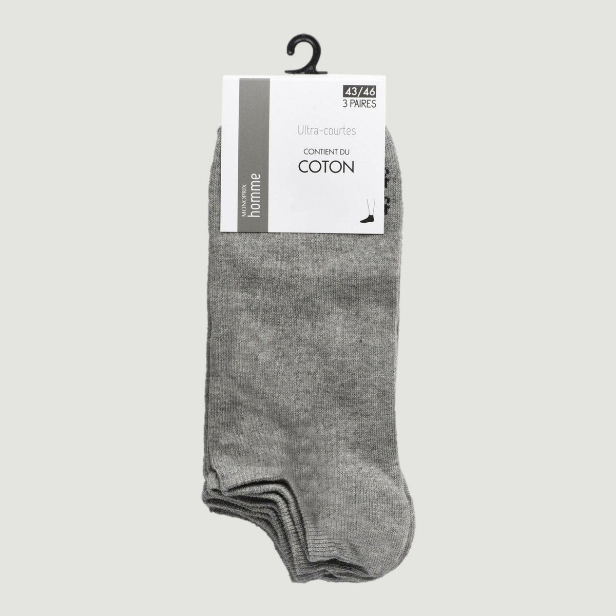 Lot de 3 paires de socquettes en coton de SPORT, certifié OEKO-TEX medium grey melange, MONOPRIX