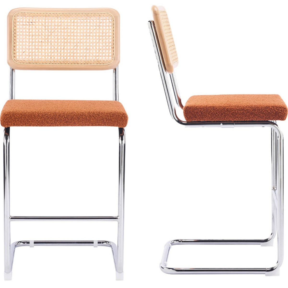 Lot de 2 tabourets de bar en cannage et tissu bouclé - MUSE rouille, HOMIFAB