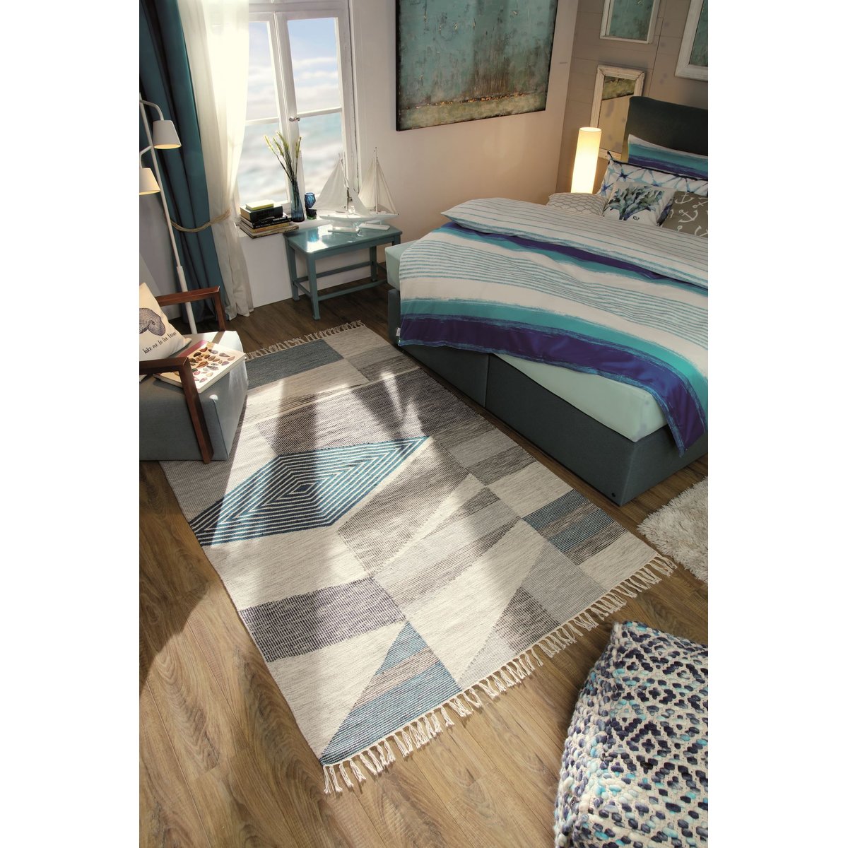Tapis salon tissé main réversible - VINTAGE turquoise multicolore, TOM TAILOR