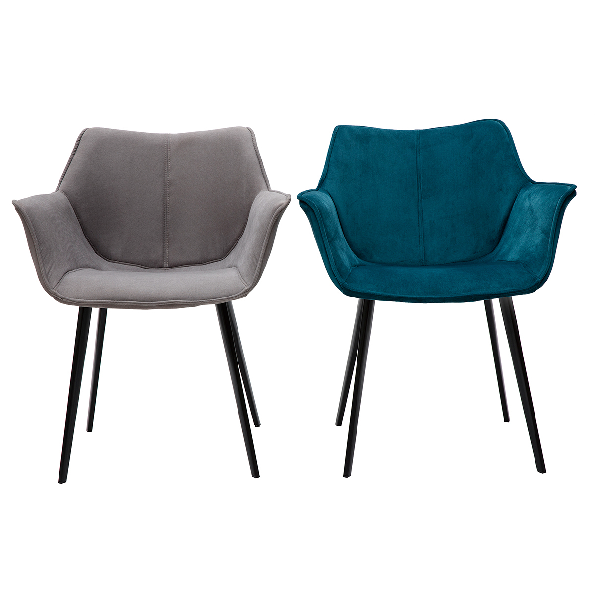 Chaise design en tissu velours bleu pétrole et métal noir VOLO bleu pétrole, MILIBOO