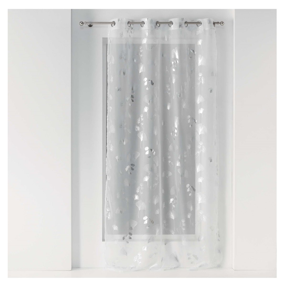 Panneau a oeillets rideau voile 140 X 240 cm Bloomy blanc argent blanc, EDEN