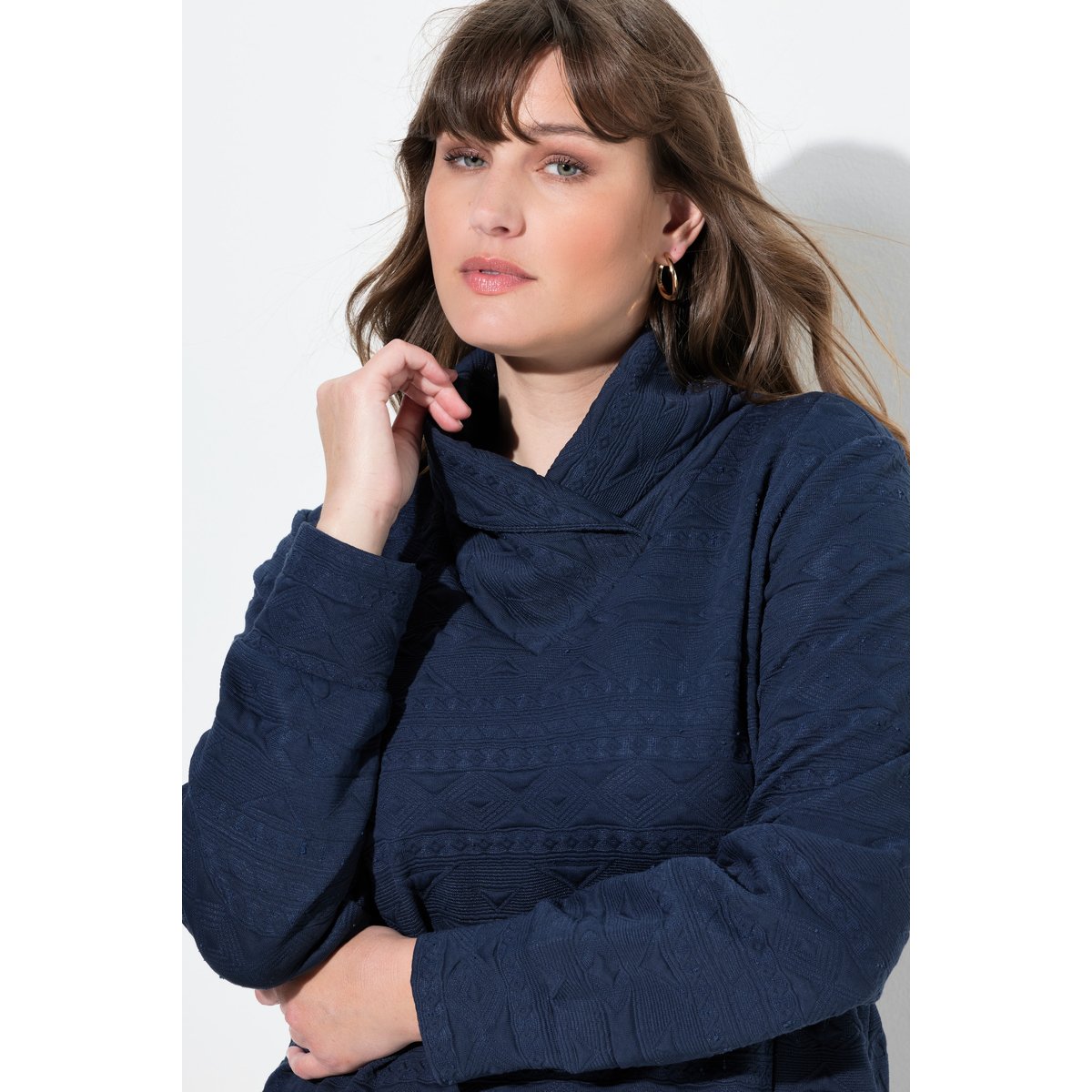 Sweat-shirt à col châle, manches longues bleu marine, ULLA POPKEN