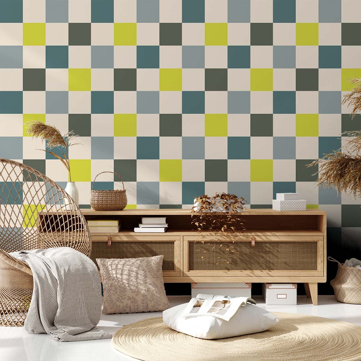 Papier peint damier coloré intissé, HEXOA