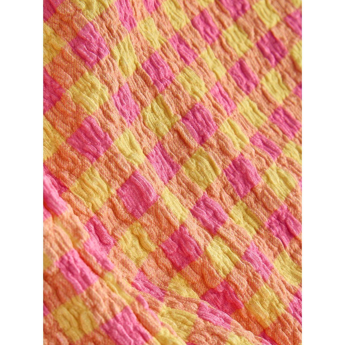 Pantalon texturé avec volants sur l’ourlet vichy rose et jaune, NEXT