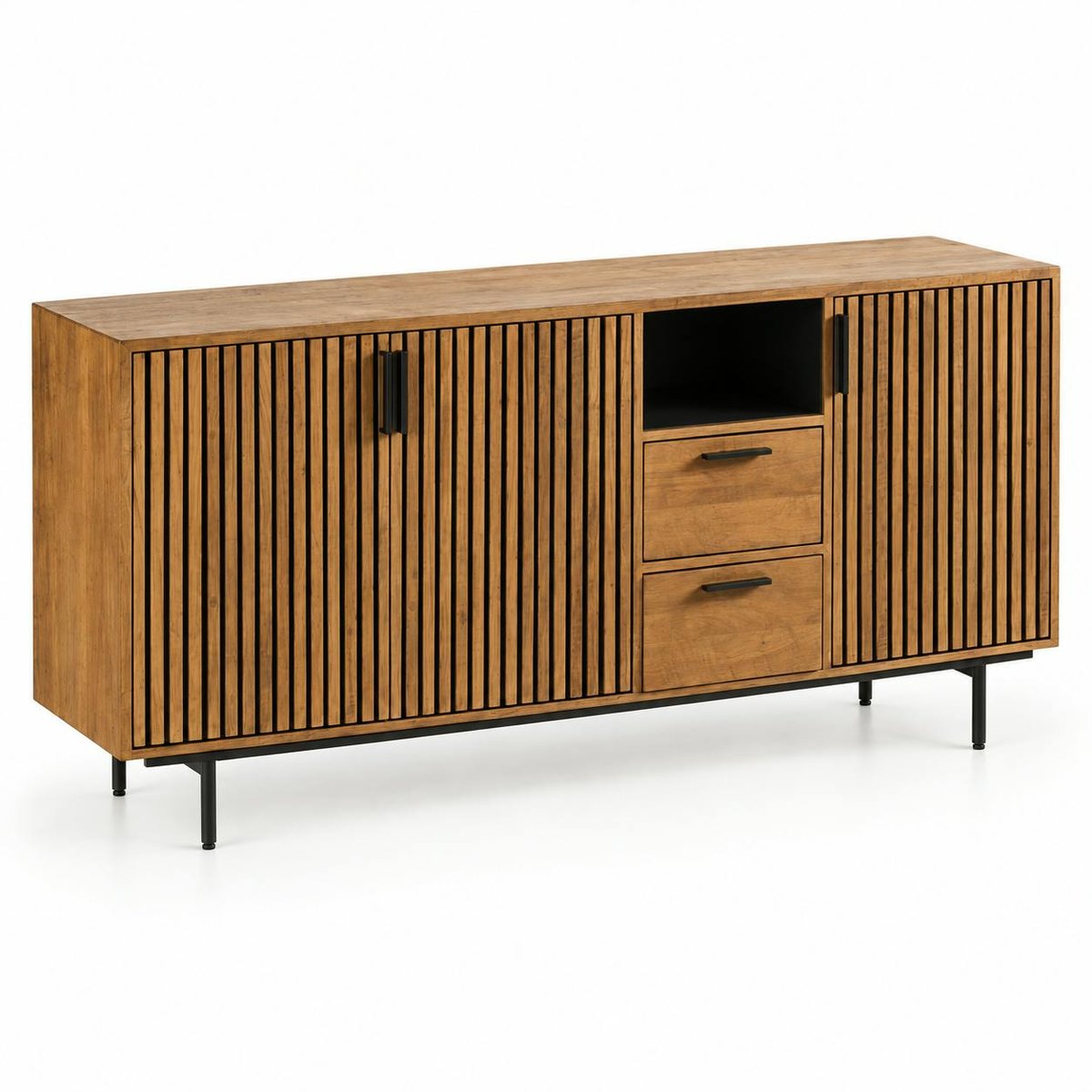 Bahut contemporain teck recyclé 3 portes rainurées FANO bois naturel, PIER IMPORT