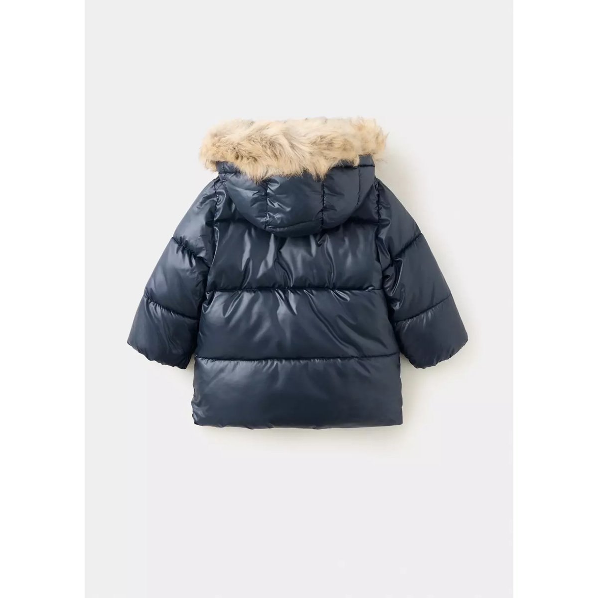 Anorak matelassé capuche imitation fourrure bleu marine, MANGO BABY