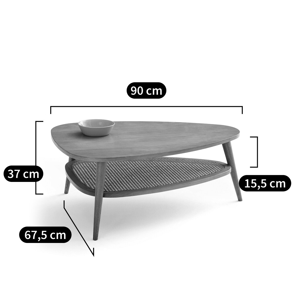 Vintage Couchtisch Quilda aus Eiche, furniert, Korbgeflecht eiche, LA REDOUTE INTERIEURS