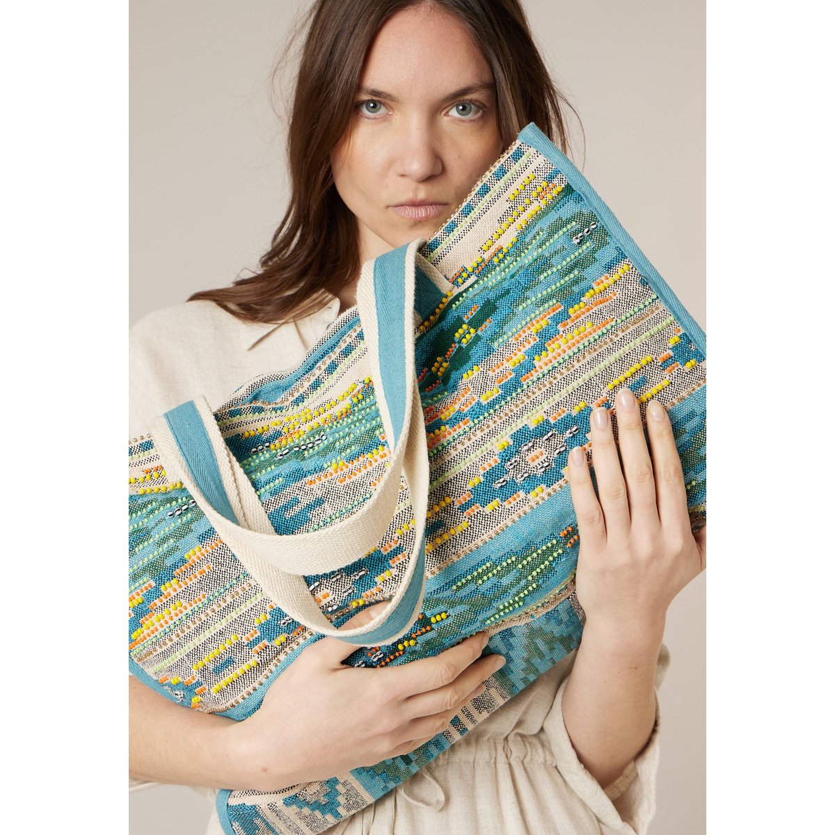 Sac bleu femme en 100% coton ADIBA blue, DEELUXE