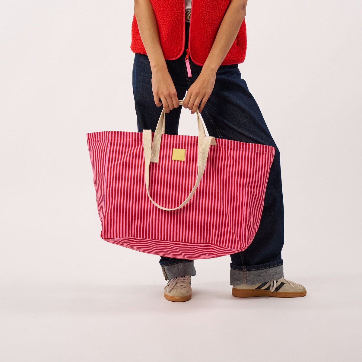 Sac cabas en coton biologique rouge et rose, BILLYBELT